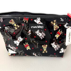 Marc Tetro Dog Print Cosmetic / Makeup Bag (Black PVC, Hearts & Dogs)